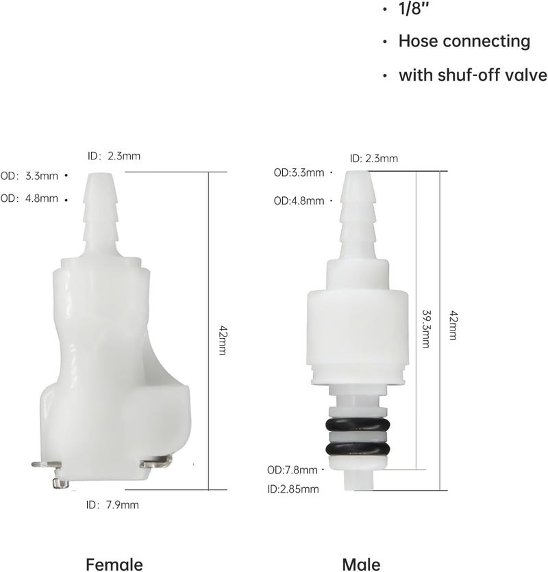 BBTUS 2Pcs 1/8" 3/16" 1/4" 1/8" 90 Degree Elbow Plastic Tube in-line Hose Quick Connector Disconnect Barb insert Fittings Shut-Off Valved in Quick Release Coupling (2 Male+ 2 Female) (1/8") - Image 2